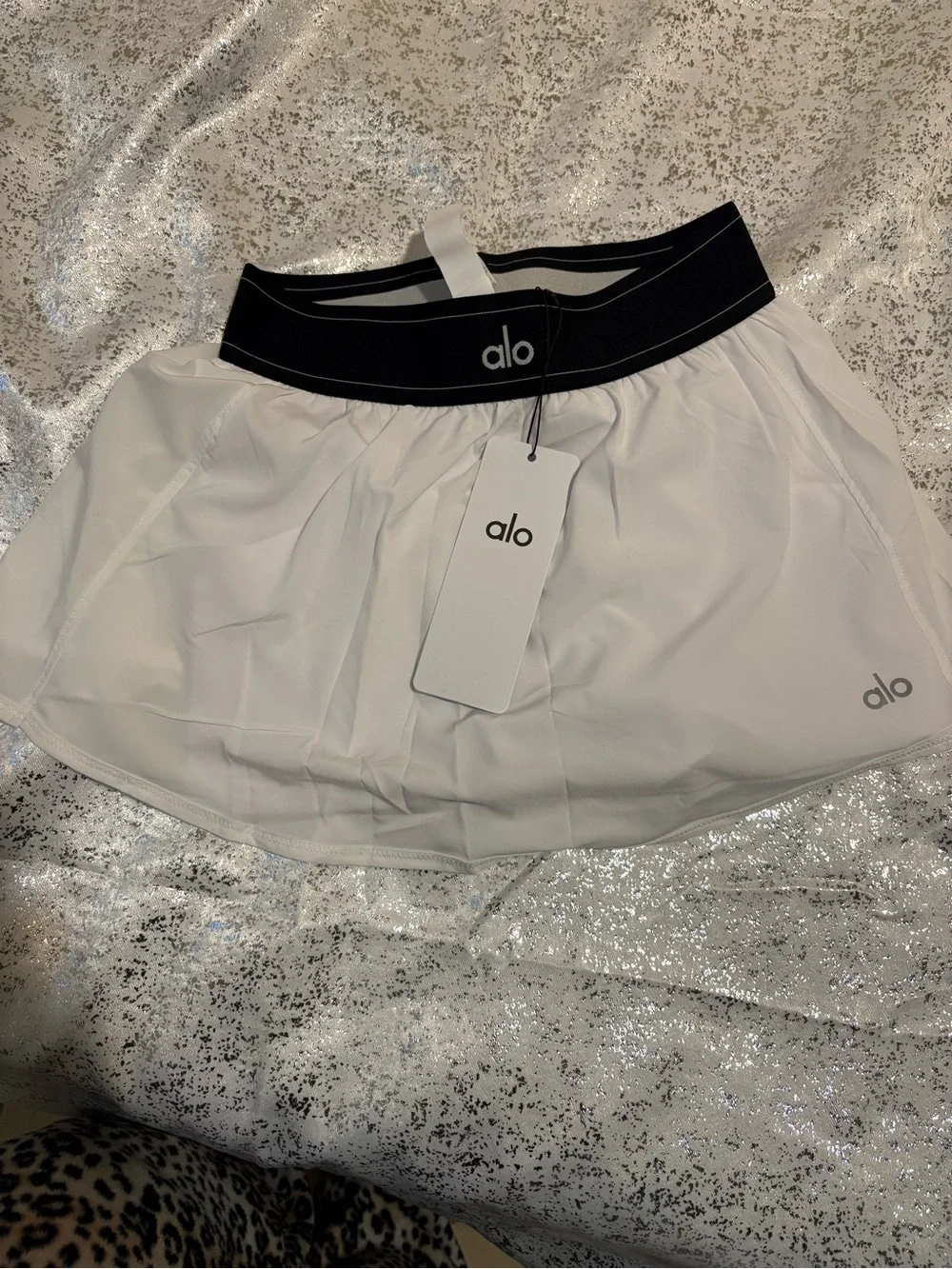 ALO Yoga White Mini Skort with Black Waistband